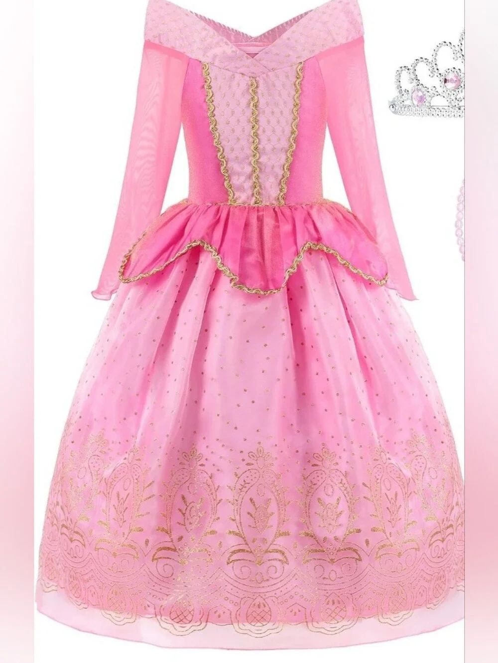Girls Pink Princess Costume Dress with Gold Trim, Aurora Look
